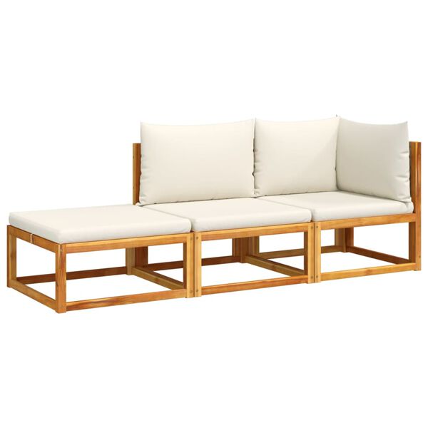 vidaXL 3-tlg. Gartensofa-Set mit Kissen Holz Akazie & Rattan