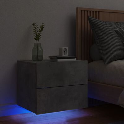 vidaXL Wand-Nachttisch mit LED-Leuchten Betongrau