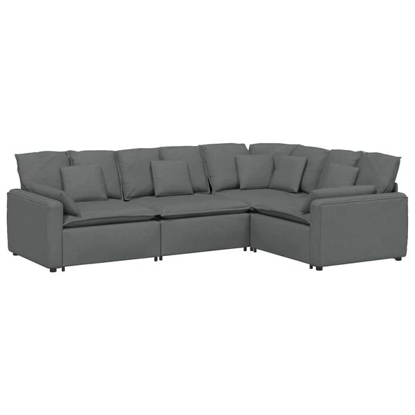 vidaXL Modulares Sofa mit Kissen Stoff Dunkelgrau