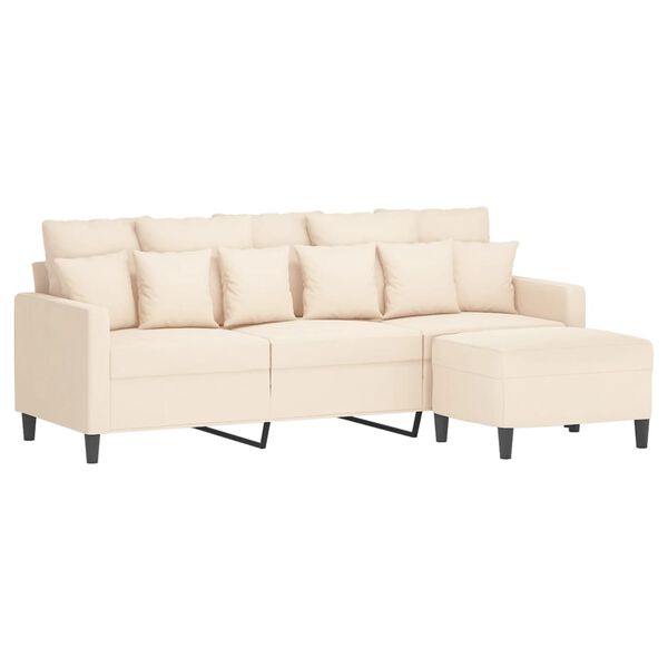 vidaXL 3-Sitzer-Sofa mit Hocker Creme 180 cm Samt