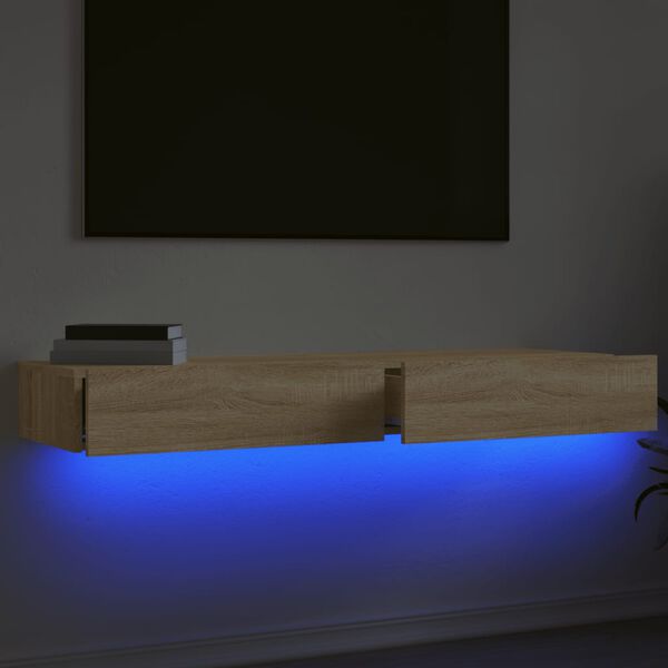 vidaXL TV-Schränke mit LED-Leuchten 2 Stk. Sonoma-Eiche 60x35x15,5 cm