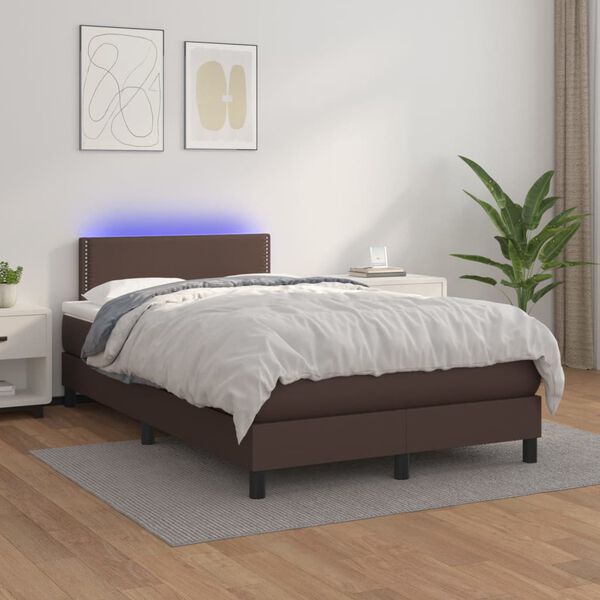 vidaXL Boxspringbett mit Matratze & LED Braun 120x200 cm Kunstleder