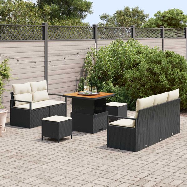 vidaXL Garten-Sofa-Set mit Kissen mit Speicher 8 pcs Schwarz und Creme