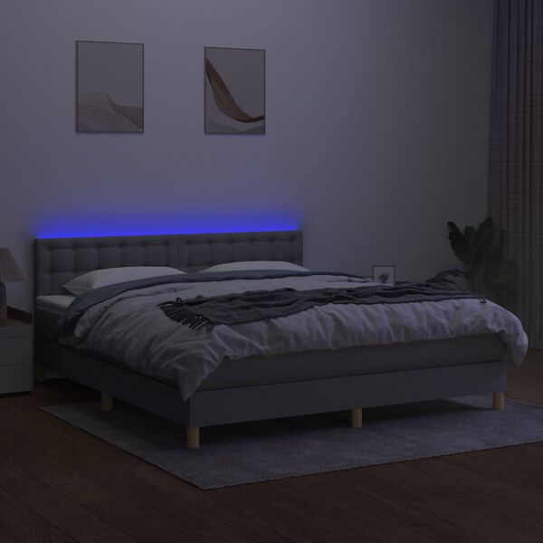 vidaXL Boxspringbett mit Matratze & LED Hellgrau 160x200 cm Stoff