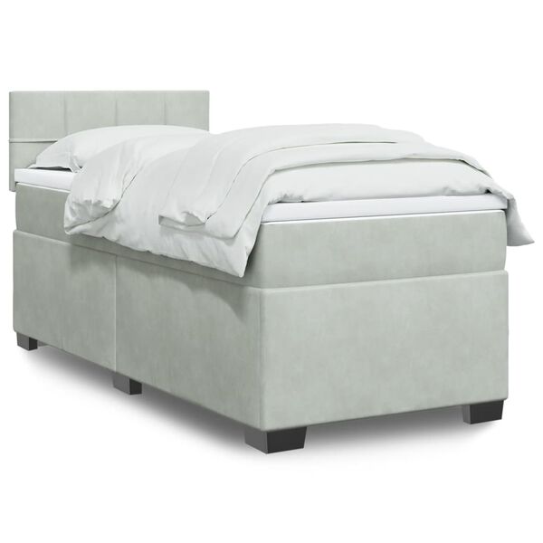 vidaXL Boxspringbett mit Matratze Hellgrau 90x190 cm Samt