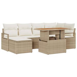 vidaXL Garten-Sofa-Set mit Speicher 7 pcs Beige Poly Rattan