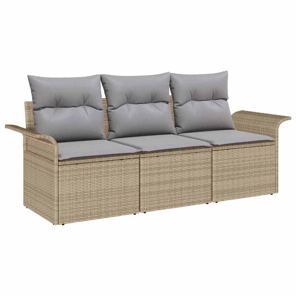 vidaXL Garten-Sofa-Set mit Kissen mit Speicher 3 pcs Beige Poly Rattan