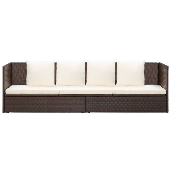 vidaXL Garten-Sofabett mit Kissen Poly Rattan Braun