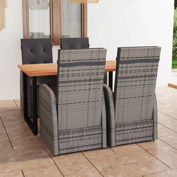 vidaXL 5-tlg. Garten-Essgruppe mit Kissen Poly Rattan Grau