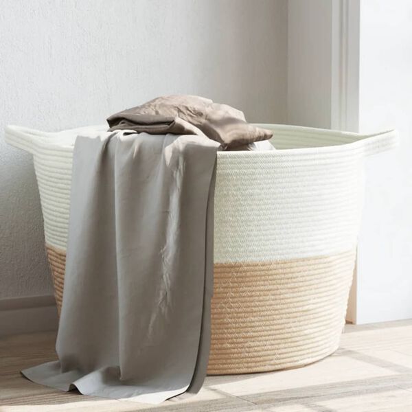 vidaXL W&auml;schekorb Beige und Wei&szlig; &Oslash;60x36 cm Baumwolle
