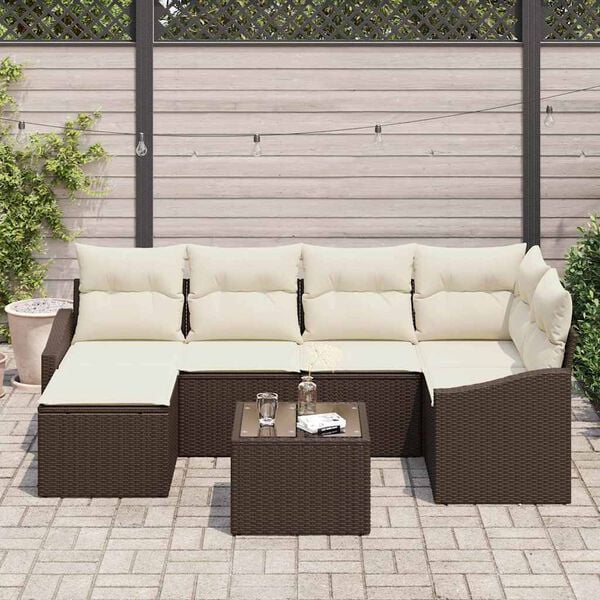 vidaXL Garten-Sofa-Set 7 pcs Braun Poly Rattan