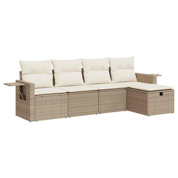 vidaXL 5-tlg. Garten-Sofagarnitur mit Kissen Beige Poly Rattan