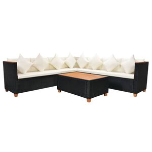 vidaXL 5-tlg. Garten-Lounge-Set mit Auflagen Poly Rattan Schwarz