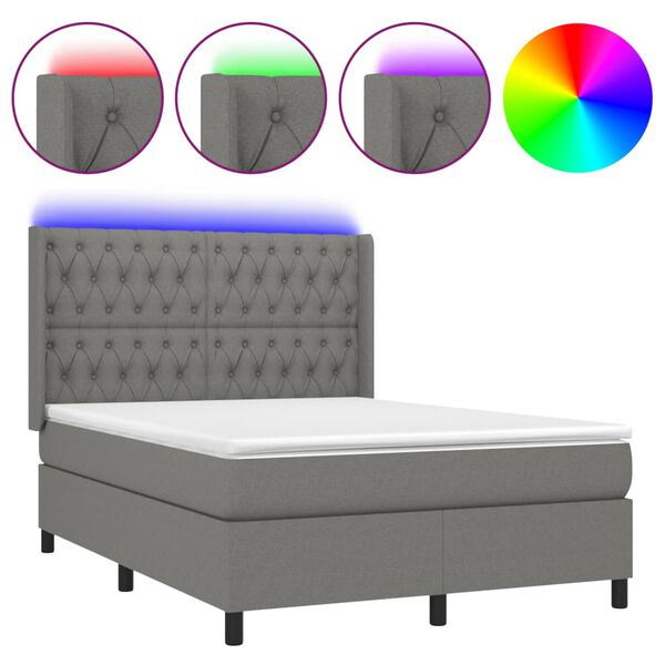 vidaXL Boxspringbett mit Matratze & LED Dunkelgrau 140x190 cm Stoff