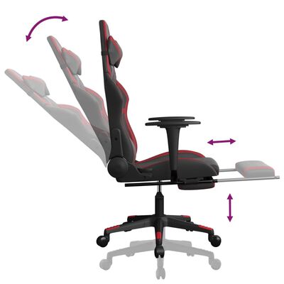 vidaXL Gaming-Stuhl mit Massage & Fußstütze Schwarz Weinrot Kunstleder