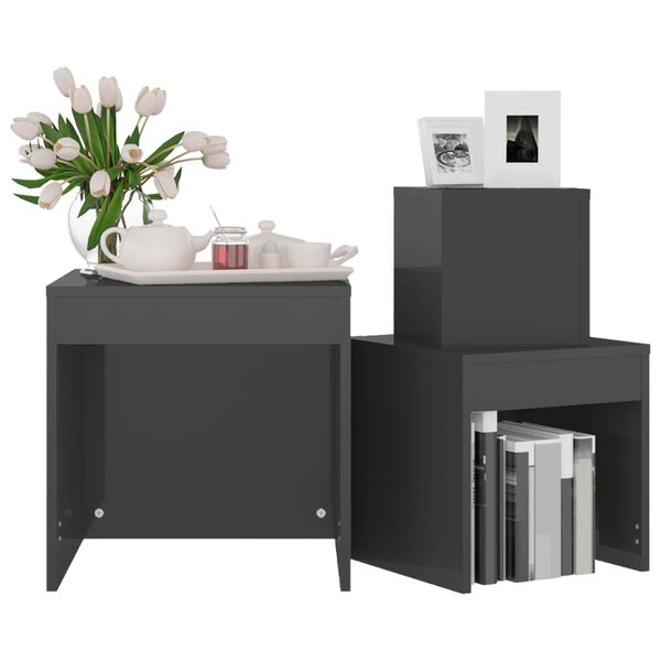 vidaXL Satztische 3-tlg. Hochglanz-Grau Holzwerkstoff