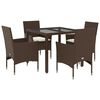 vidaXL 5-tlg. Garten-Essgruppe mit Kissen Braun Poly Rattan Glas