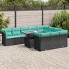 vidaXL 11-tlg. Garten-Sofagarnitur mit Kissen Schwarz Poly Rattan