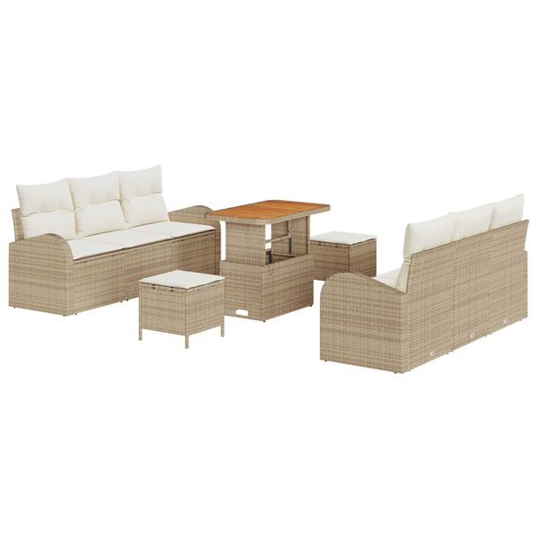 vidaXL Garten-Sofa-Set mit Kissen 9 pcs Beige Poly Rattan
