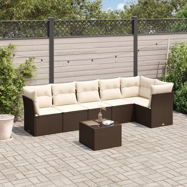 vidaXL 7-tlg. Garten-Sofagarnitur mit Kissen Braun Poly Rattan