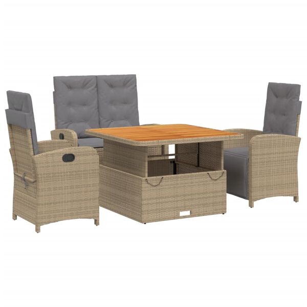 vidaXL 4-tlg. Garten-Essgruppe mit Kissen Beige Poly Rattan
