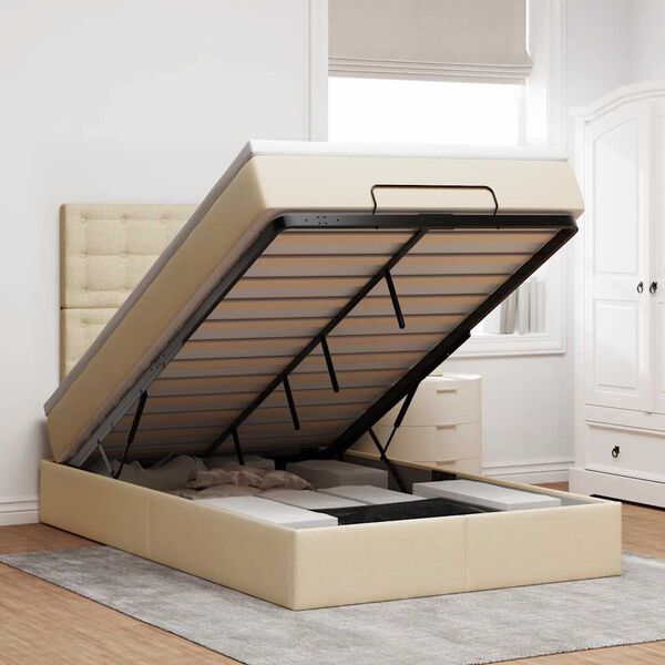 vidaXL Ottoman-Bett mit Matratze & LEDs Creme 120x190 cm Stoff