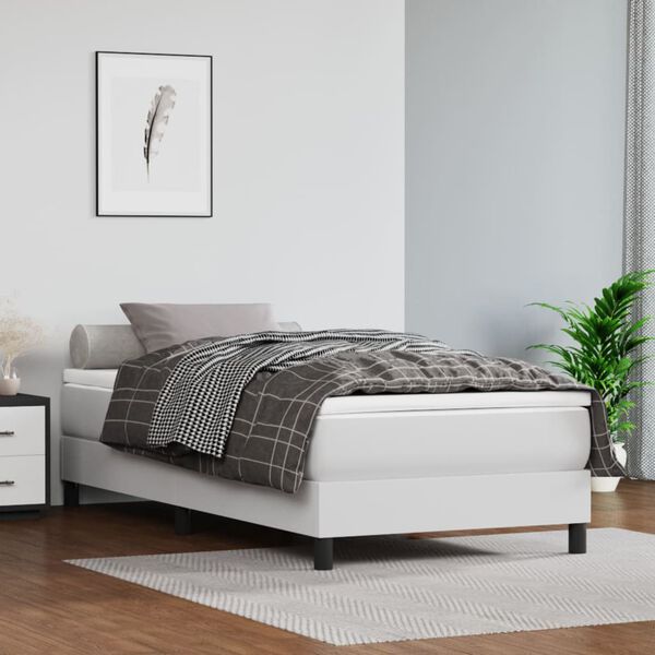 vidaXL Boxspringbett mit Matratze Wei&szlig; 90x190 cm Kunstleder