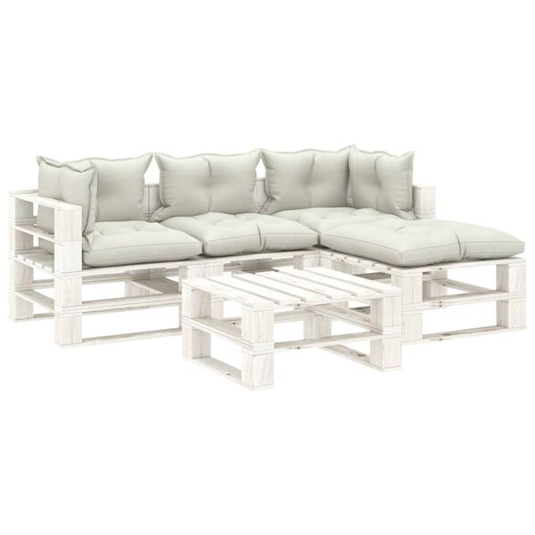 vidaXL 5-tlg. Garten-Lounge-Set Paletten mit Kissen in Beige Holz