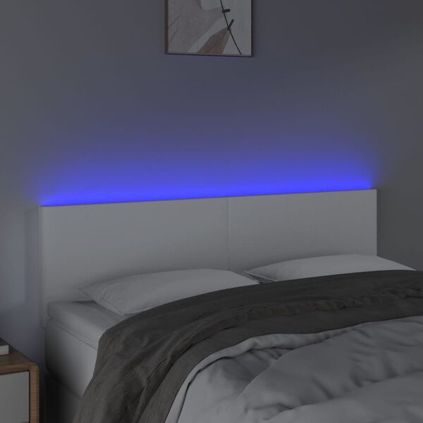 vidaXL LED Kopfteil Wei&szlig; 144x5x78/88 cm Kunstleder