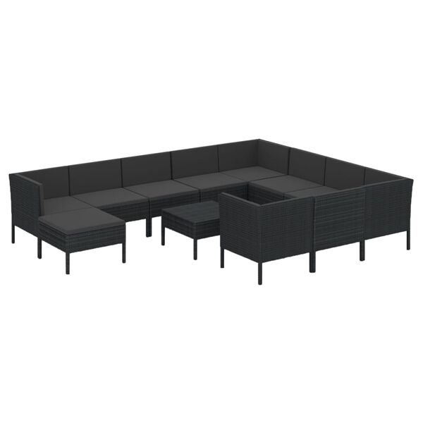 vidaXL 12-tlg. Garten-Lounge-Set mit Auflagen Poly Rattan Schwarz