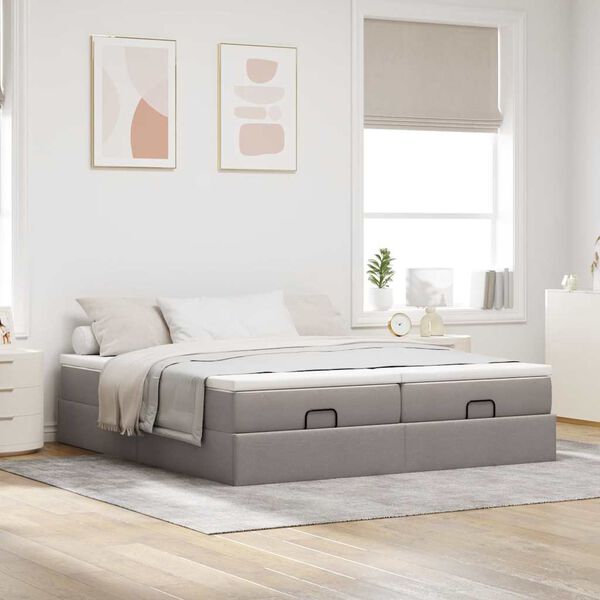 vidaXL Ottoman-Bett mit Matratzen Taupe 200x200 cm Stoff