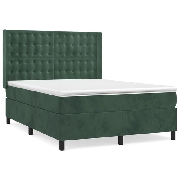 vidaXL Boxspringbett mit Matratze Dunkelgr&uuml;n 140x200 cm Samt