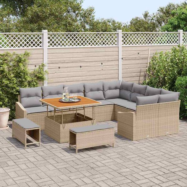 vidaXL Garten-Sofa-Set mit Kissen 12 pcs Beige Poly Rattan