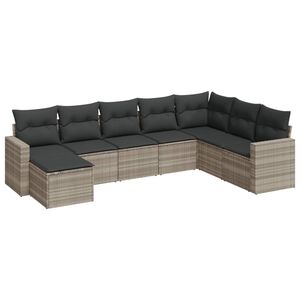 vidaXL 8-tlg. Garten-Sofagarnitur mit Kissen Hellgrau Poly Rattan