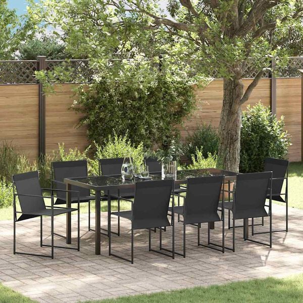 vidaXL Garten Essgruppe 9 pcs Schwarz Pulverbeschichteter Stahl