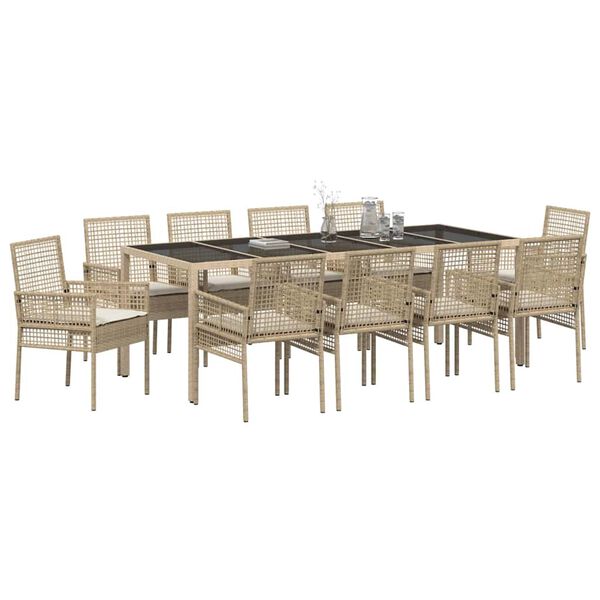 vidaXL Garten Essgruppe 11 pcs Beige Poly-Rattan