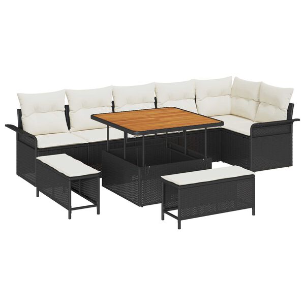 vidaXL Gartensofa-set mit Kissen 9 pcs Schwarz Poly-Rattan