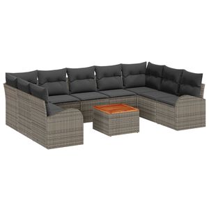 vidaXL Gartensofa-set mit Kissen 10 pcs Grau Poly-Rattan