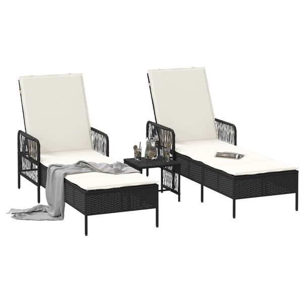 vidaXL Sonnenliege mit Kissen 2-Person 2 pcs Schwarz Poly-Rattan