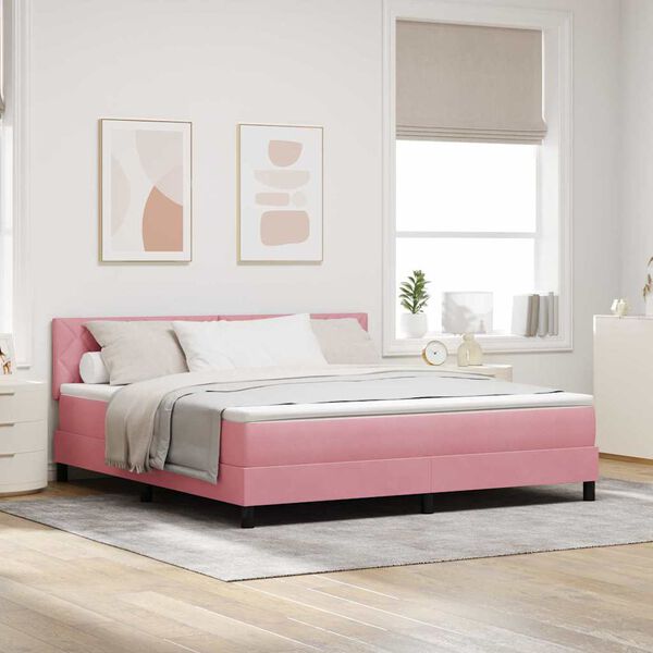 vidaXL LED Boxspringbett mit Matratze mit LED Rosa 180 x 200 cm Samt