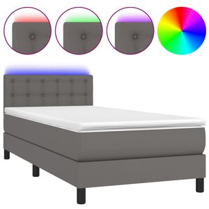 vidaXL Boxspringbett mit Matratze & LED Grau 90x190 cm Kunstleder