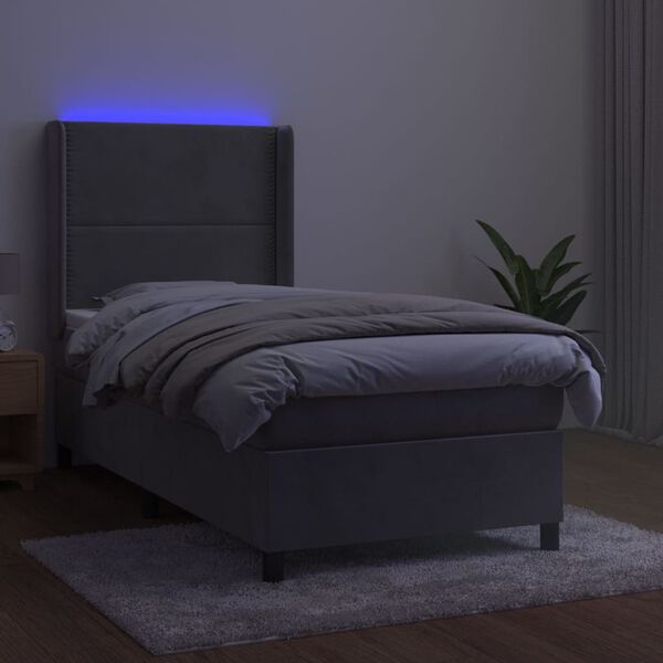 vidaXL Boxspringbett mit Matratze & LED Hellgrau 100x200 cm Samt