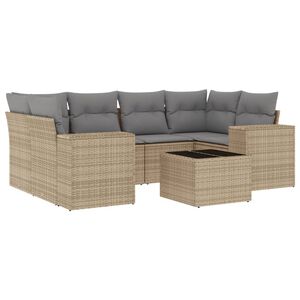 vidaXL 7-tlg. Garten-Sofagarnitur mit Kissen Beige Poly Rattan