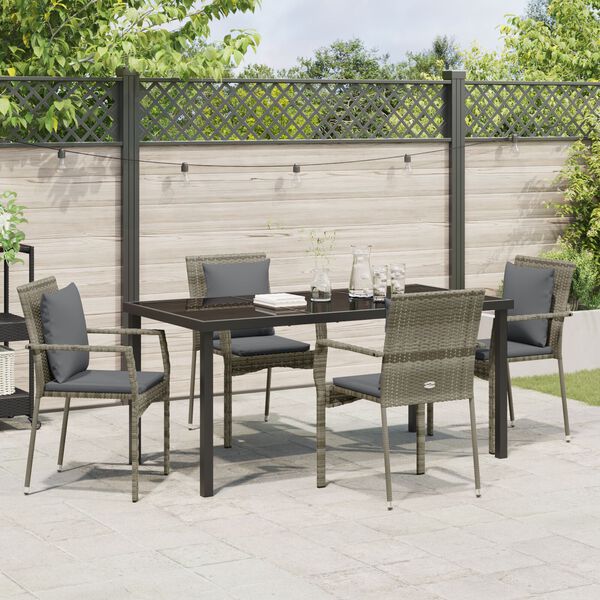 vidaXL Garten Essgruppe mit Kissen 5 pcs Grau Poly-Rattan