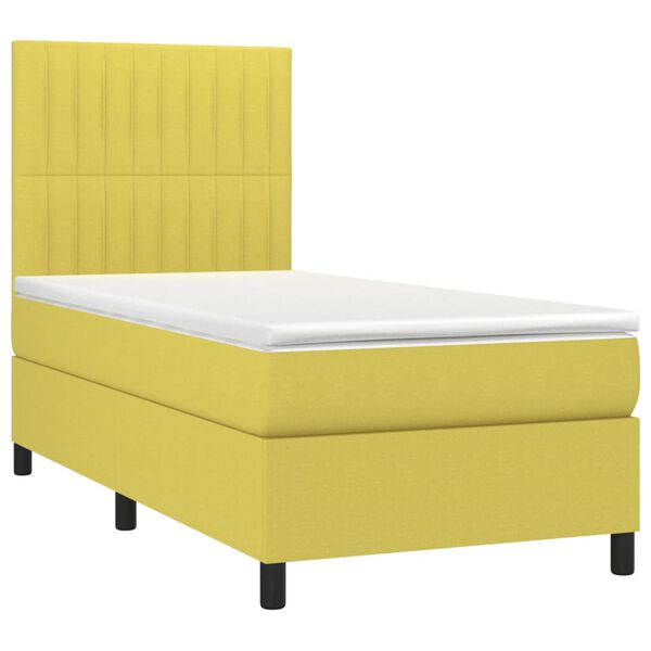 vidaXL Boxspringbett mit Matratze & LED Gr&uuml;n 100x200 cm Stoff