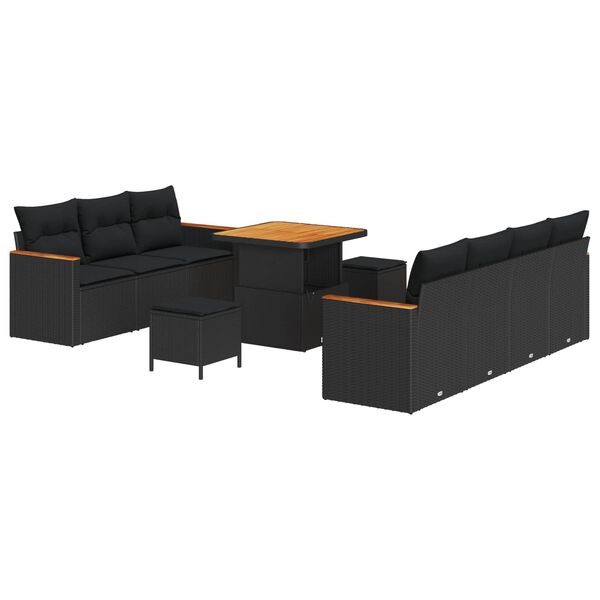 vidaXL Garten-Sofa-Set mit Kissen 10 pcs Schwarz Poly Rattan