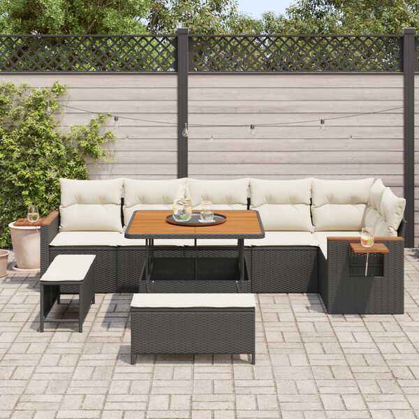 vidaXL Gartensofa-set mit Kissen 9 pcs Schwarz und Creme