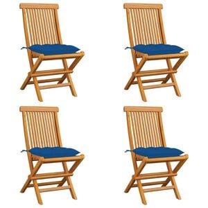 vidaXL Klappst&uuml;hle mit blauen Kissen, 4 St&uuml;ck, Massivholz Teakholz