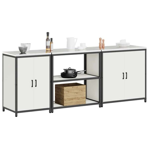 vidaXL Aufbewahrungsset f&uuml;r die K&uuml;che mit Regal 3 pcs Wei&szlig; Stahl