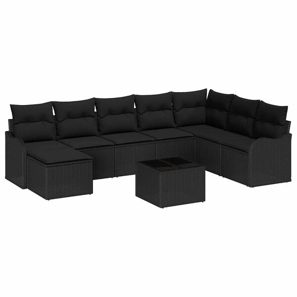 vidaXL Garten-Sofa-Set mit Kissen 9 pcs Schwarz Poly Rattan